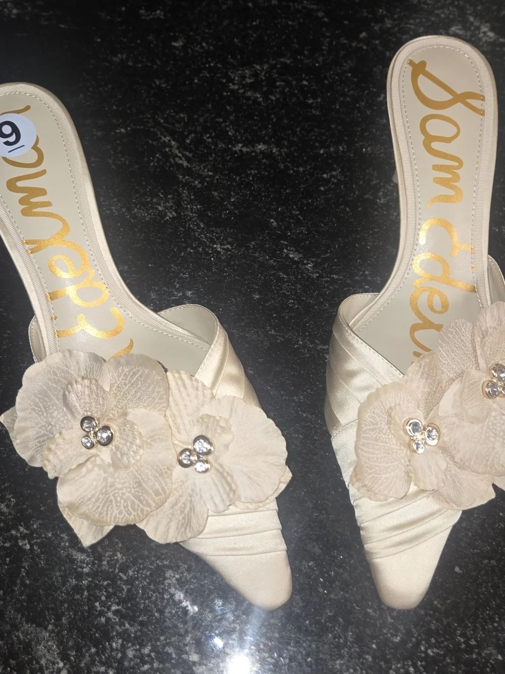 Sam Edelman Women's Satin Floral Slide Sandals in Ivory - Picture 6 of 6